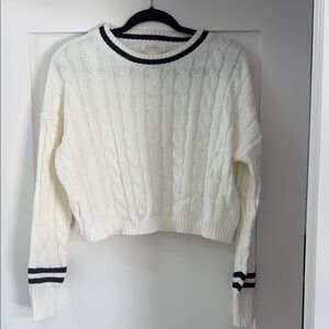 Jessica Simpson Black and White Crew Neck Sweater with Textured Knit